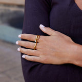 Pierścionek Geometric Gold & Pearl